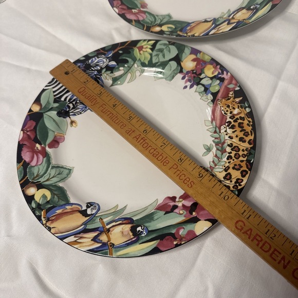 Vintage VITROMASTER Sue Zipkin 1993 Rain Forest Jungle 4 Dinner Plates Zebra - Picture 3 of 5
